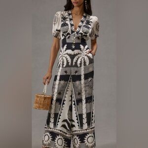 Farm Rio Puff Sleeve Linen Jumpsuit